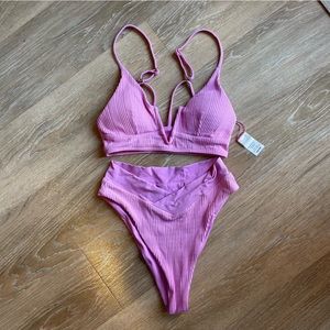L*Space Pointelle Rib Bikini Top and Bottom XS